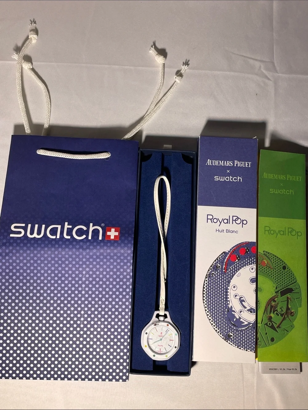 Swatch Royal Pop Huit Blanc White Strap Watch with Multicolor Dial